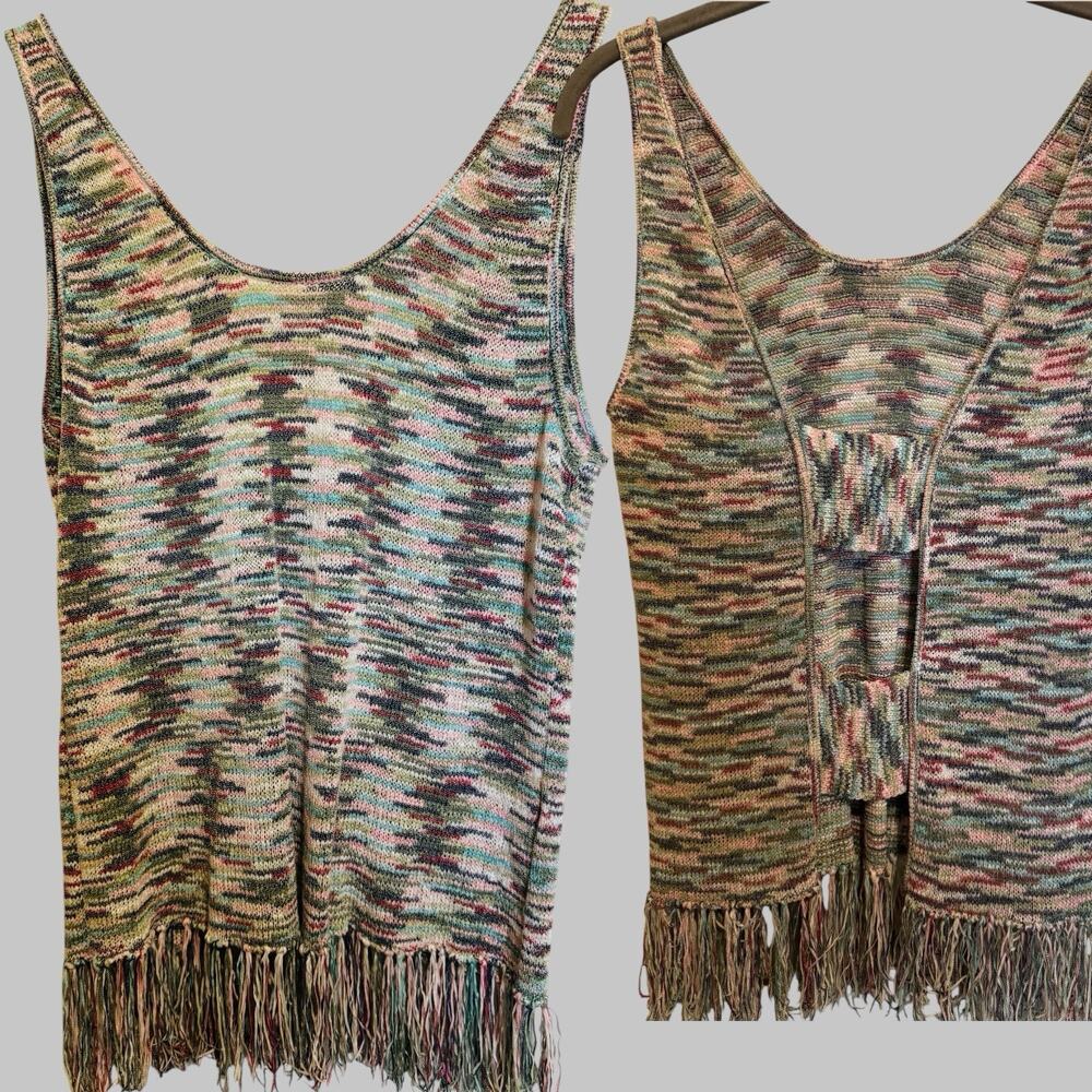 Shyanne Women’s Fringe‎ Knit Tank Top Open Back Detail Country Festival Boho M